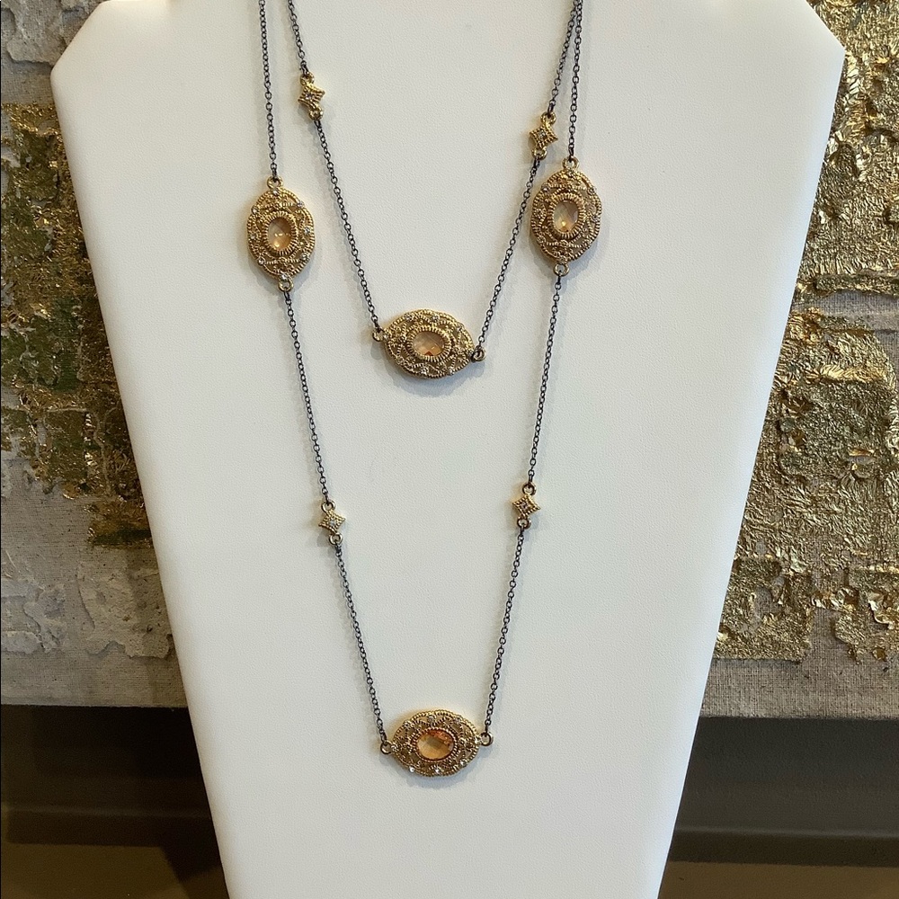 Goldtone Station Necklace w/ Crystals